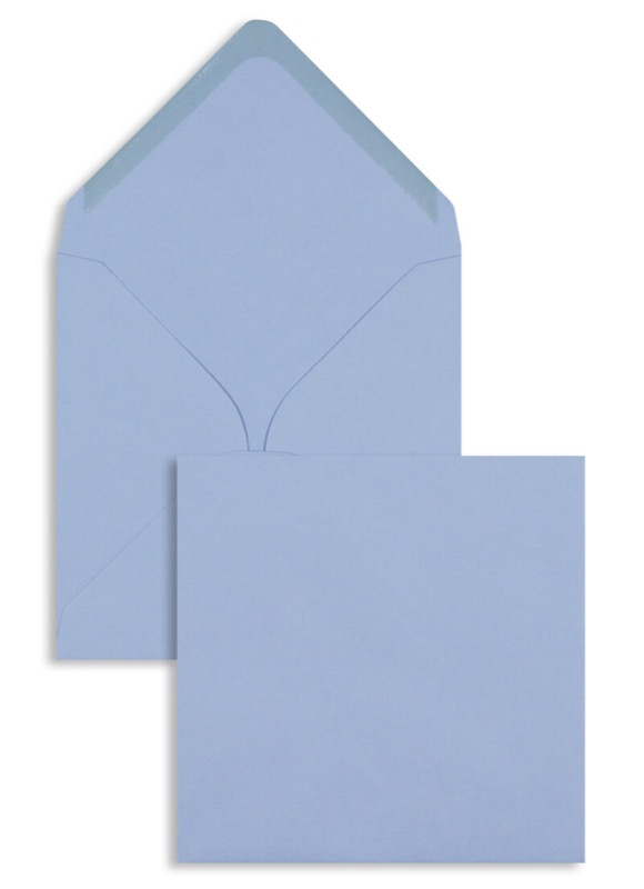 enveloppes colorées bleu 130 x 130 mm | 100 g/m² offset | sans fenêtre | fermeture gommée | rabat pointu | 100 pièces