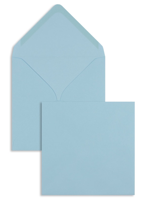 enveloppes colorées bleu (bleu clair) 130 x 130 mm | 100 g/m² offset | sans fenêtre | fermeture gommée | rabat pointu | 100 pièces