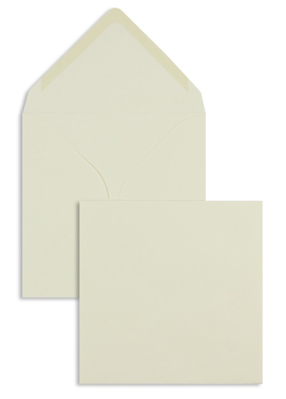 enveloppes colorées crème 130 x 130 mm | 100 g/m² côtelé | sans fenêtre | fermeture gommée | rabat pointu | 100 pièces