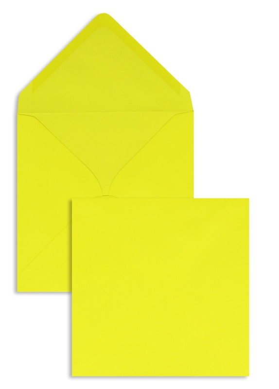 enveloppes colorées jaune 130 x 130 mm | 100 g/m² offset | sans fenêtre | fermeture gommée | rabat pointu | 100 pièces