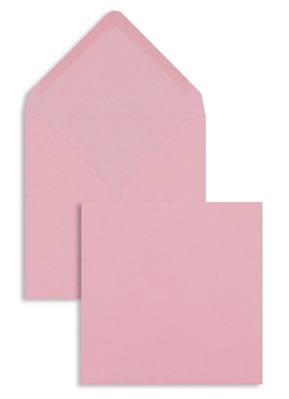 enveloppes colorées rose 130 x 130 mm | 100 g/m² offset | sans fenêtre | fermeture gommée | rabat pointu | 100 pièces