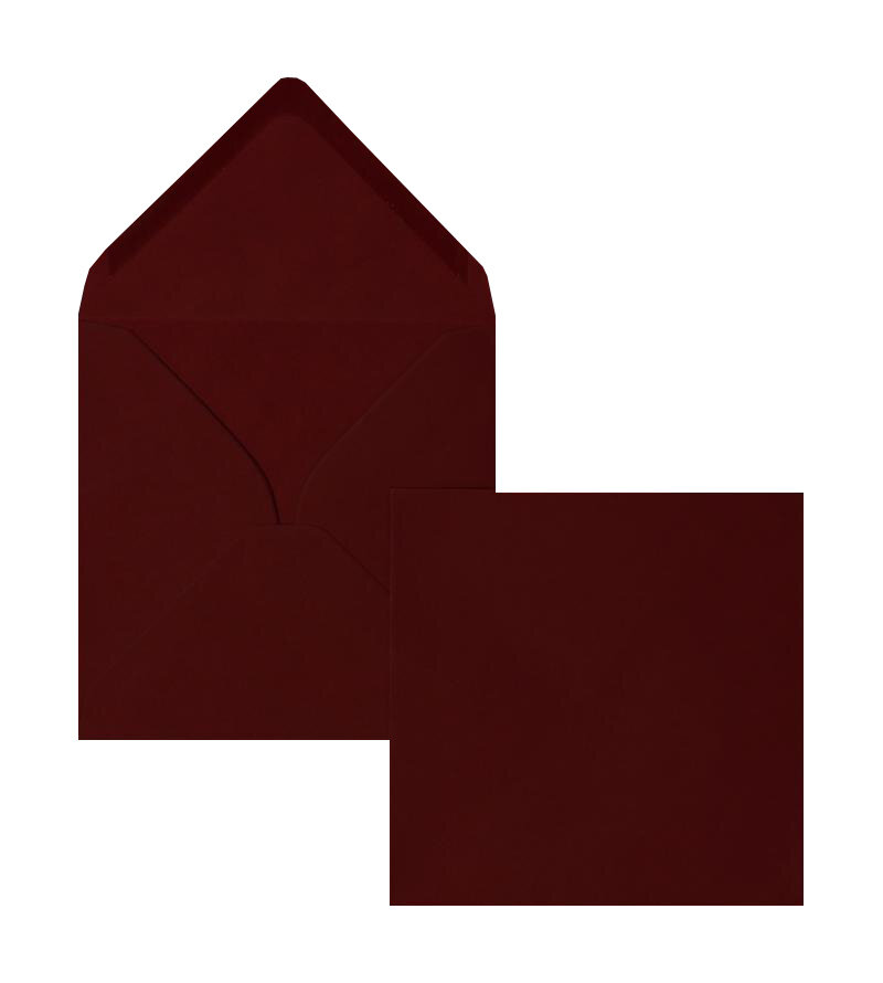 enveloppes colorées rouge (rouge bordeaux) 130 x 130 mm | 100 g/m² offset | sans fenêtre | fermeture gommée | rabat pointu | 100 pièces