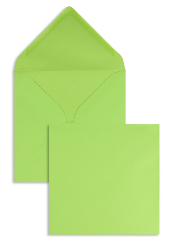 enveloppes colorées vert (citron vert) 130 x 130 mm | 100 g/m² offset | sans fenêtre | fermeture gommée | rabat pointu | 100 pièces