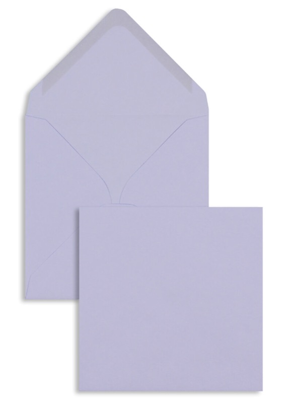 enveloppes colorées violet (violet clair) 130 x 130 mm | 100 g/m² offset | sans fenêtre | fermeture gommée | rabat pointu | 100 pièces