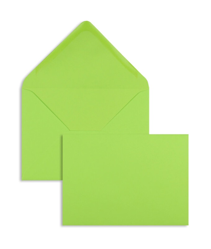enveloppes colorées vert (citron vert) 133 x 184 mm | 100 g/m² offset | sans fenêtre | fermeture gommée | rabat pointu | 100 pièces