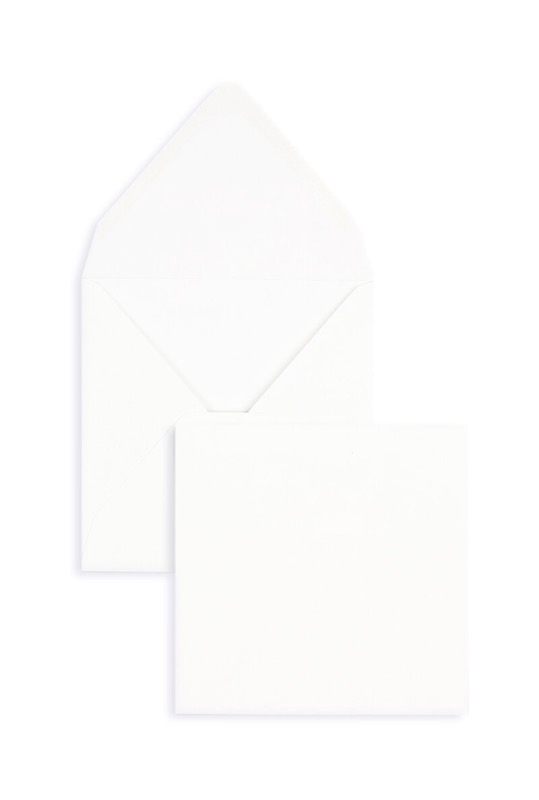 enveloppes blanc 140 x 140 mm | 135 g/m² velin | sans fenêtre | fermeture gommée | rabat pointu | 100 pièces