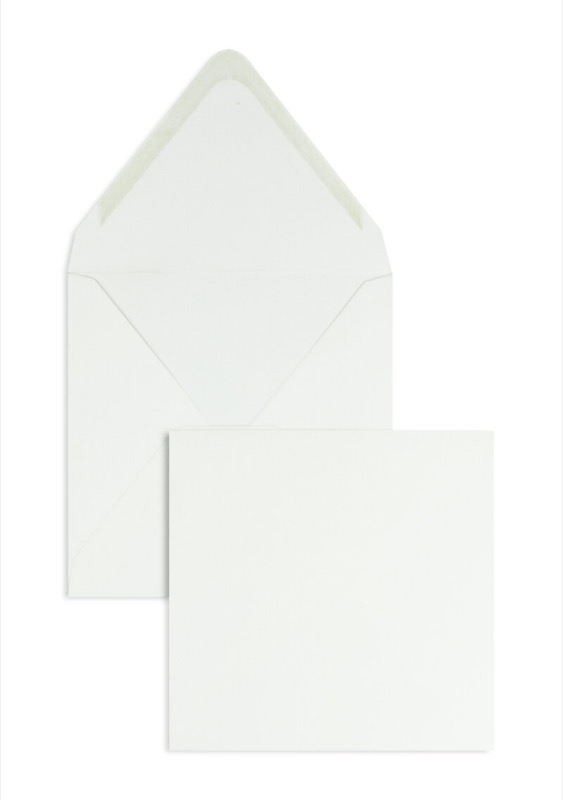 enveloppes blanc (blanc de neige) 140 x 140 mm | 120 g/m² offset | sans fenêtre | fermeture gommée | rabat pointu | 100 pièces