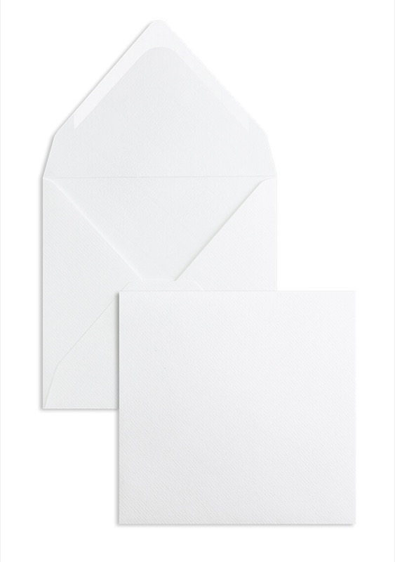 enveloppes blanc (blanc naturel) 140 x 140 mm | 135 g/m² côtelé | sans fenêtre | fermeture gommée | rabat pointu | 100 pièces