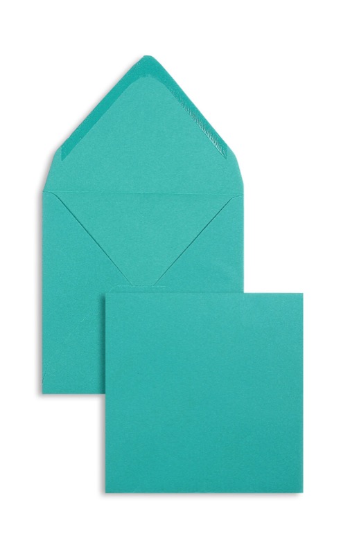 enveloppes colorées bleu (petrol) 140 x 140 mm | 120 g/m² velin | sans fenêtre | fermeture gommée | rabat pointu | 100 pièces