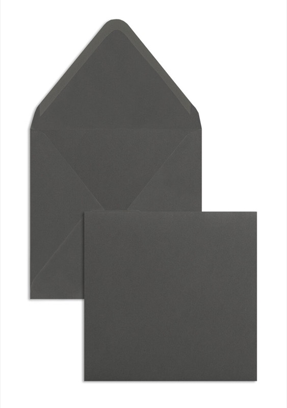 enveloppes colorées gris (gris foncé) 140 x 140 mm | 120 g/qm offset | sans fenêtre | fermeture gommée | rabat pointu | 100 pièces
