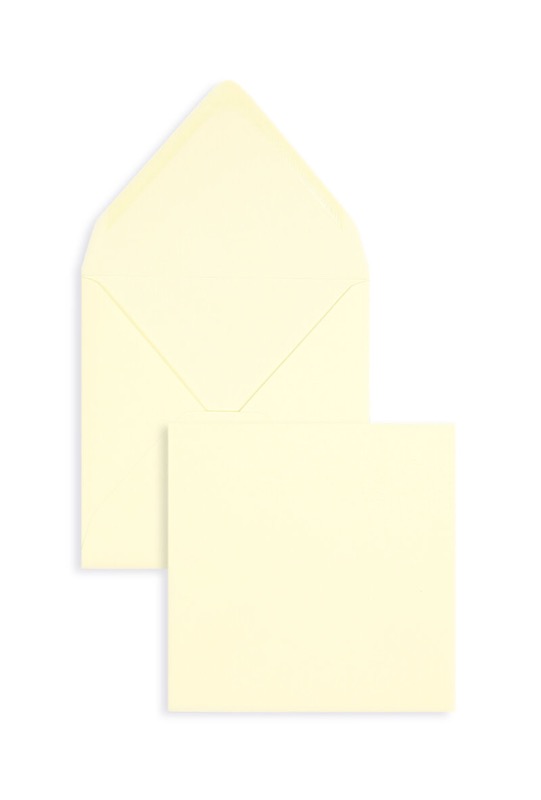 enveloppes colorées jaune (jaune pastel) 140 x 140 mm | 120 g/m² velin | sans fenêtre | fermeture gommée | rabat pointu | 100 pièces