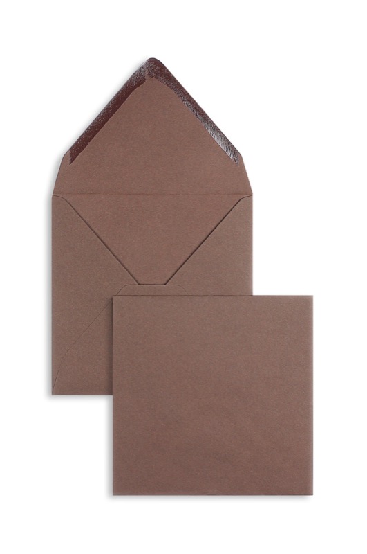enveloppes colorées marron (marron foncé) 140 x 140 mm | 120 g/m² velin | sans fenêtre | fermeture gommée | rabat pointu | 100 pièces