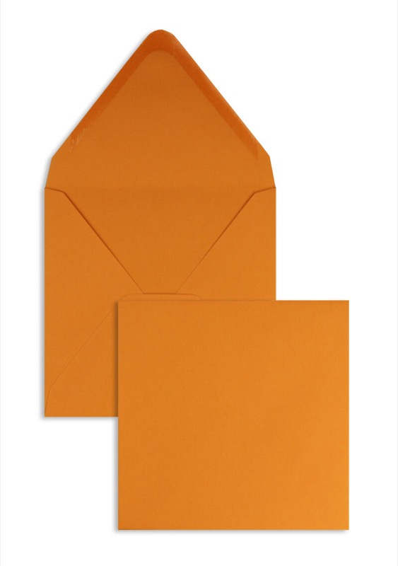 enveloppes colorées orange (orange clair) 140 x 140 mm | 120 g/m² offset | sans fenêtre | fermeture gommée | rabat pointu | 100 pièces