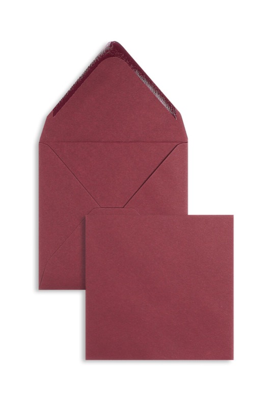 enveloppes colorées rouge (bordeaux) 140 x 140 mm | 120 g/m² velin | sans fenêtre | fermeture gommée | rabat pointu | 100 pièces