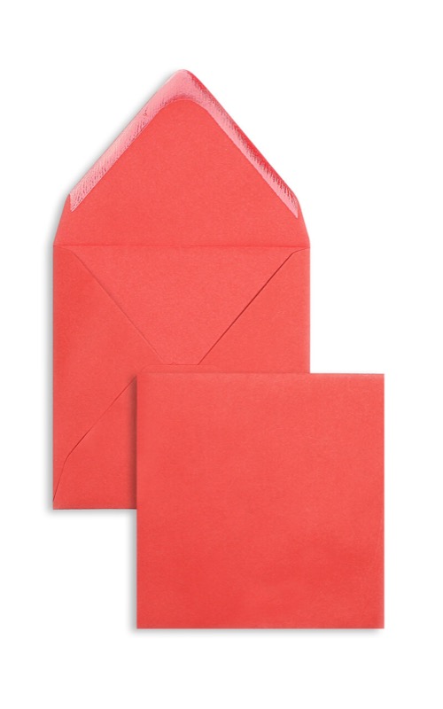 enveloppes colorées rouge (rouge cinabre) 140 x 140 mm | 120 g/m² velin | sans fenêtre | fermeture gommée | rabat pointu | 100 pièces