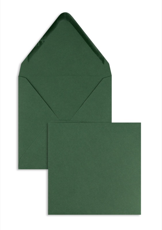 enveloppes colorées vert (vert sapin) 140 x 140 mm | 120 g/m² offset | sans fenêtre | fermeture gommée | rabat pointu | 100 pièces