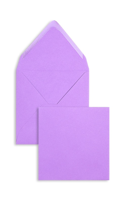 enveloppes colorées violet (lilas) 140 x 140 mm | 120 g/m² velin | sans fenêtre | fermeture gommée | rabat pointu | 100 pièces