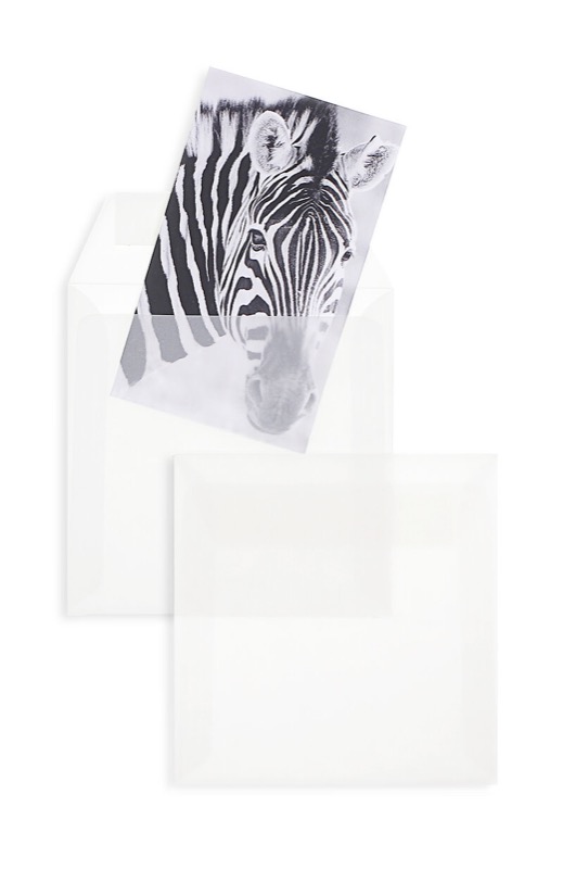 enveloppes transparentes blanc (transparent blanc) 140 x 140 mm | 90 g/m² offset | sans fenêtre | fermeture adhésive | rabat droit | 100 pièces
