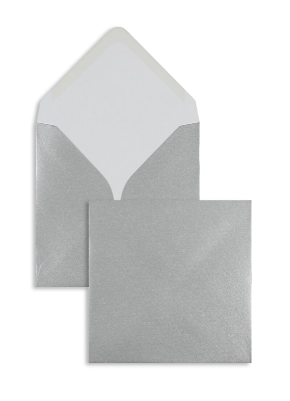 enveloppes colorées argent 155 x 155 mm | 100 g/m² offset | sans fenêtre | fermeture gommée | rabat pointu | 100 pièces