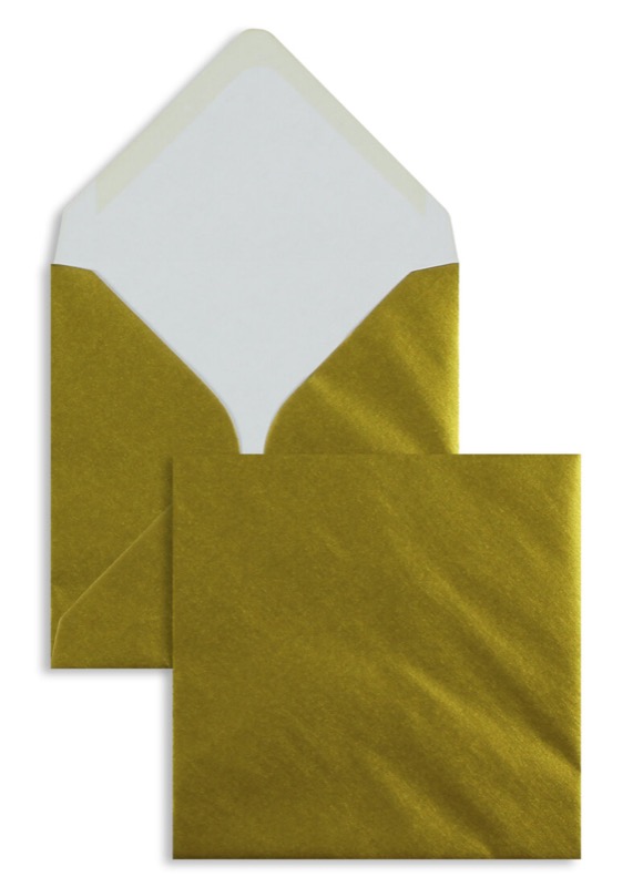 enveloppes colorées doré 155 x 155 mm | 100 g/m² offset | sans fenêtre | fermeture gommée | rabat pointu | 100 pièces