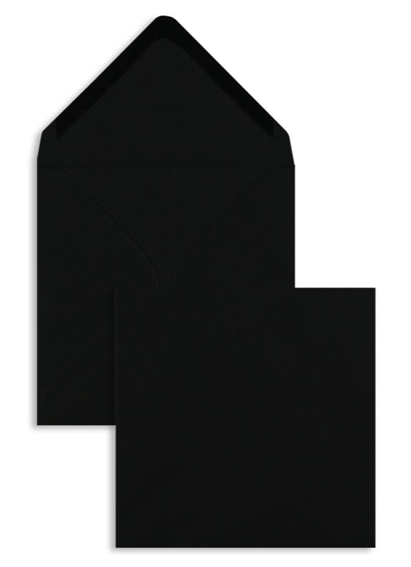 enveloppes colorées noir 155 x 155 mm | 100 g/m² offset | sans fenêtre | fermeture gommée | rabat pointu | 100 pièces