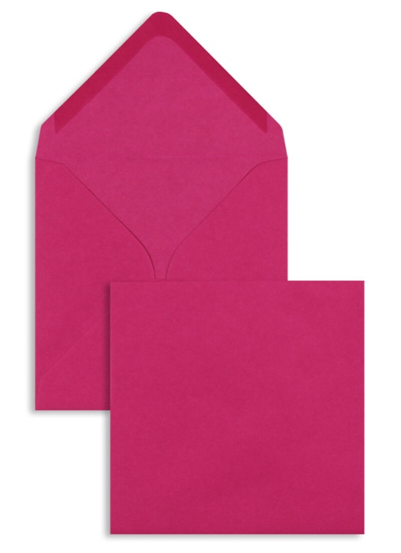 enveloppes colorées rose (rose foncé flamant) 155 x 155 mm | 100 g/m² offset | sans fenêtre | fermeture gommée | rabat pointu | 100 pièces