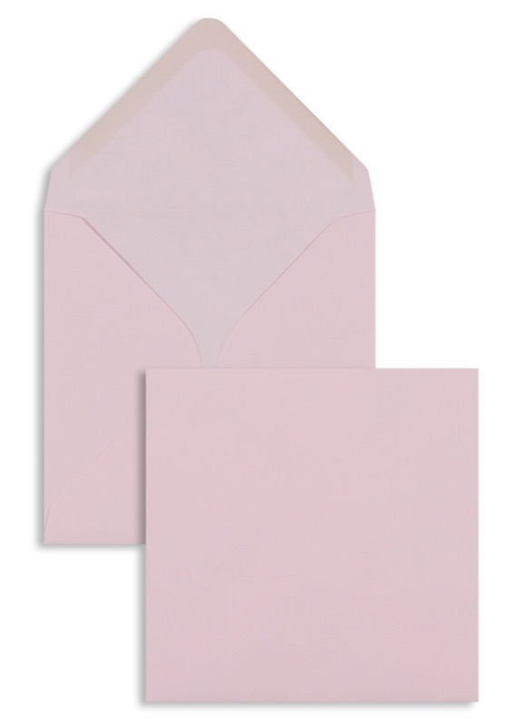 enveloppes colorées rose (rose pastel) 155 x 155 mm | 100 g/m² offset | sans fenêtre | fermeture gommée | rabat pointu | 100 pièces