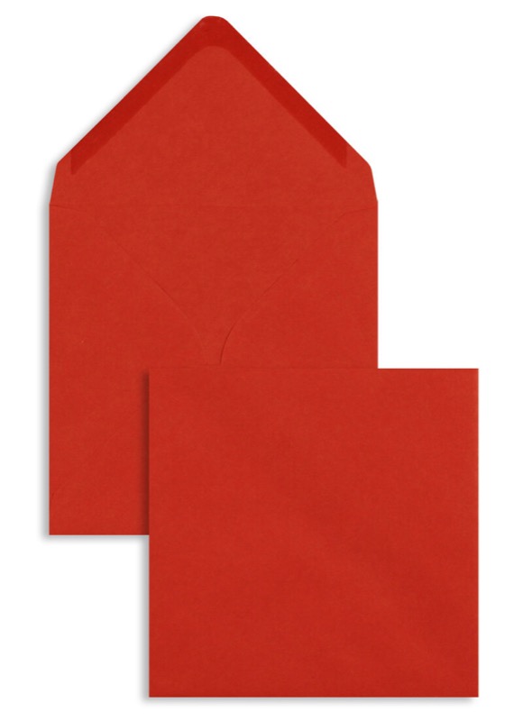 enveloppes colorées rouge 155 x 155 mm | 100 g/m² offset | sans fenêtre | fermeture gommée | rabat pointu | 100 pièces