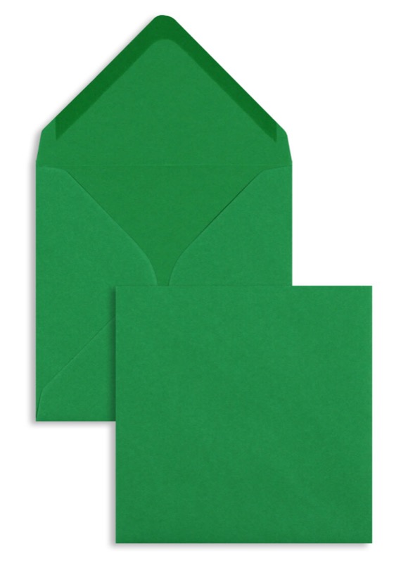 enveloppes colorées vert (vert foncé) 155 x 155 mm | 100 g/qm offset | sans fenêtre | fermeture gommée | rabat pointu | 100 pièces