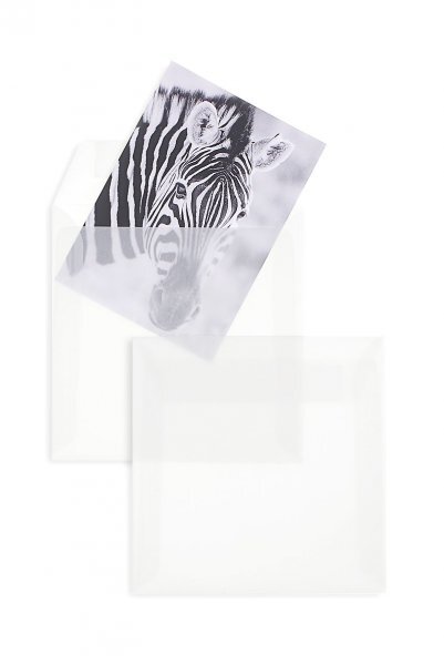 enveloppes transparentes blanc (transparent blanc) 155 x 155 mm | 90 g/qm offset | sans fenêtre | fermeture adhésive | rabat droit | 100 pièces