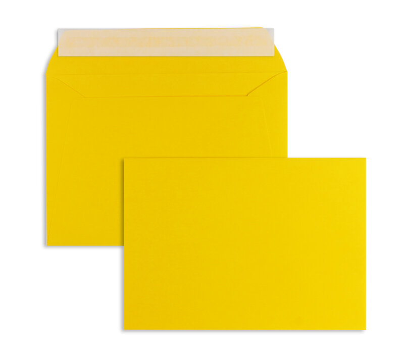 enveloppes colorées jaune (jaune bouton d'or) 156 x 220 mm (din c5) | 120 g/m² offset | sans fenêtre | fermeture adhésive | rabat droit | 100 pièces