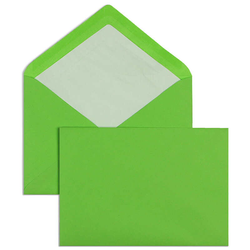 enveloppes colorées vert (pomme) 157 x 225 mm | 100 g/qm côtelé (paperado) | sans fenêtre | fermeture gommée | rabat pointu | 100 pièces