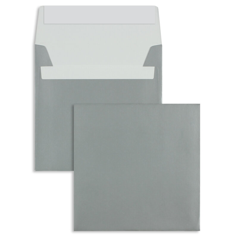 enveloppes colorées argent 160 x 160 mm | 130 g/m² métallique | sans fenêtre | fermeture adhésive | rabat droit | 100 pièces
