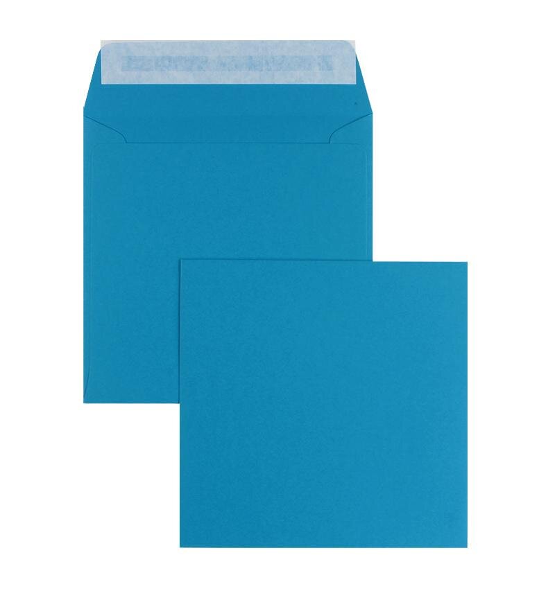 enveloppes colorées bleu (bleu azur) 160 x 160 mm | 120 g/m² offset | sans fenêtre | fermeture adhésive | rabat droit | 100 pièces
