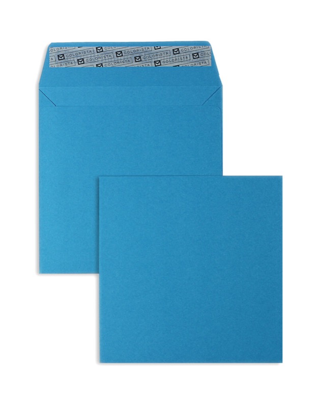 enveloppes colorées bleu (bleu roi) 160 x 160 mm | 120 g/qm colorista | sans fenêtre | fermeture adhésive | rabat droit | 100 pièces