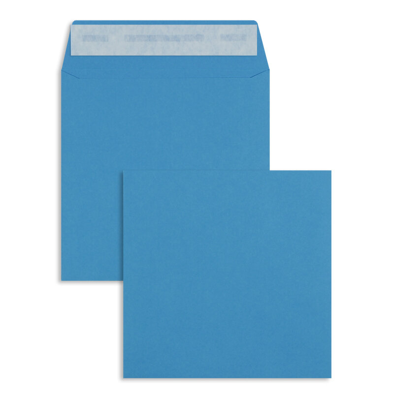 enveloppes colorées bleu (bleu roi) 160 x 160 mm | 120 g/m² offset | sans fenêtre | fermeture adhésive | rabat droit | 100 pièces