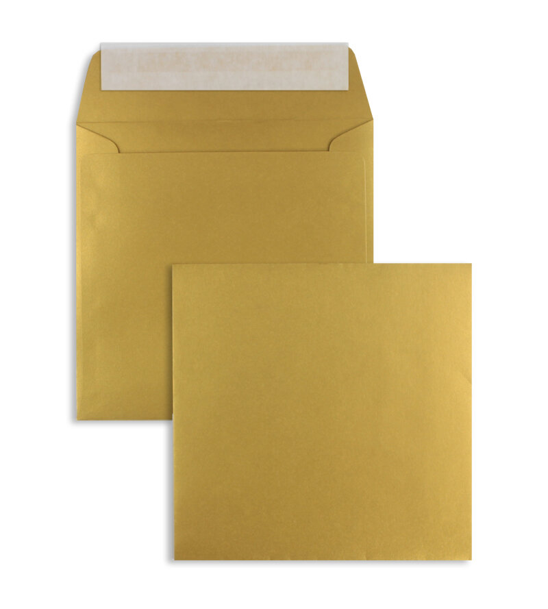 enveloppes colorées doré (or glamoureux) 160 x 160 mm | 120 g/m² brillant | sans fenêtre | fermeture adhésive | rabat droit | 100 pièces