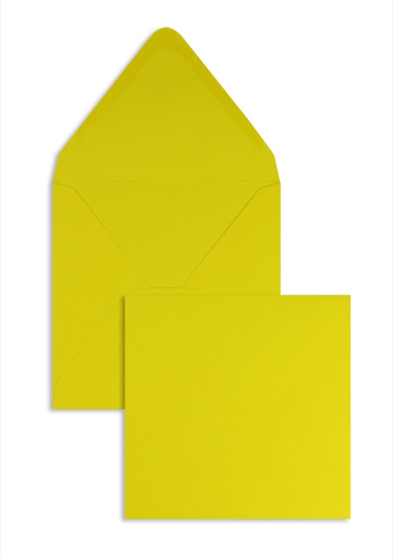 enveloppes colorées jaune (jaune bouton d'or) 160 x 160 mm | 120 g/m² offset | sans fenêtre | fermeture gommée | rabat pointu | 100 pièces