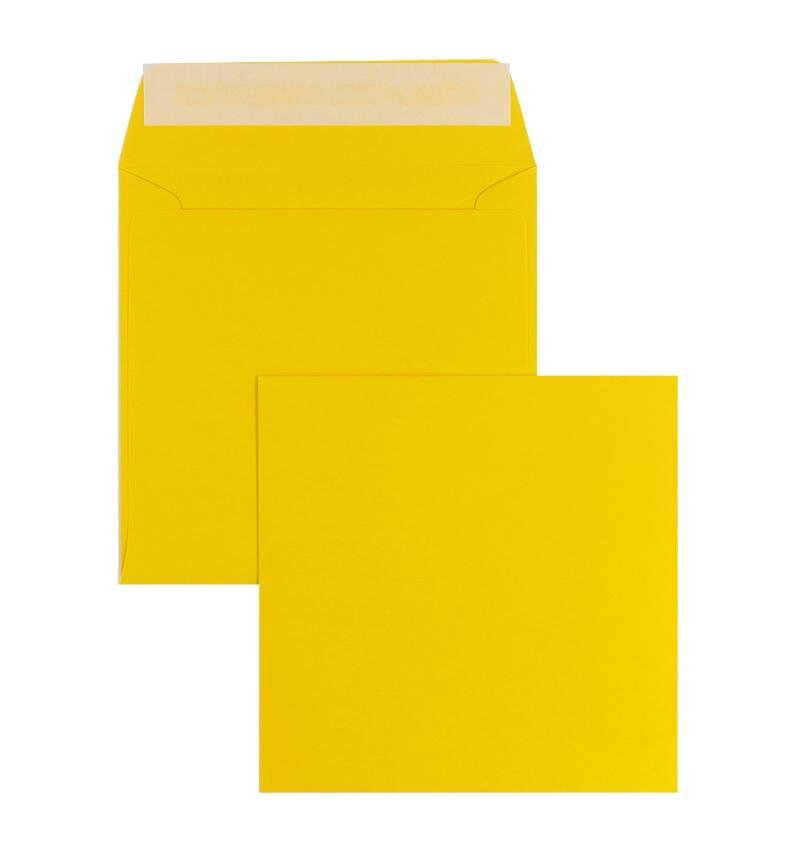 enveloppes colorées jaune (jaune bouton d'or) 160 x 160 mm | 120 g/m² offset | sans fenêtre | fermeture adhésive | rabat droit | 100 pièces
