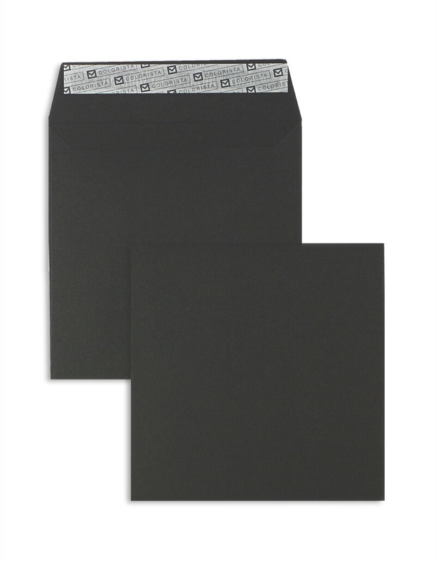 enveloppes colorées noir 160 x 160 mm | 120 g/qm colorista | sans fenêtre | fermeture adhésive | rabat droit | 100 pièces