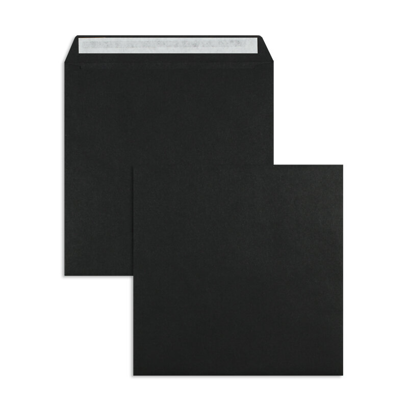 enveloppes colorées noir 160 x 160 mm | 120 g/m² offset | sans fenêtre | fermeture adhésive | rabat droit | 100 pièces