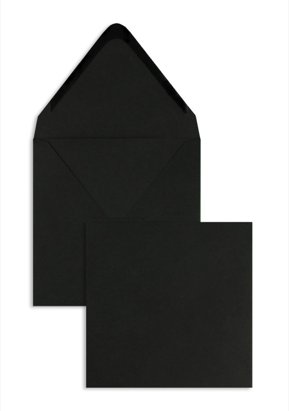 enveloppes colorées noir 160 x 160 mm | 120 g/m² offset | sans fenêtre | fermeture gommée | rabat pointu | 100 pièces