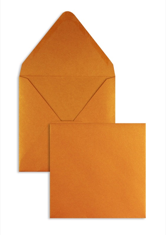enveloppes colorées orange (orange glamoureuse) 160 x 160 mm | 120 g/m² brillant | sans fenêtre | fermeture gommée | rabat pointu | 100 pièces