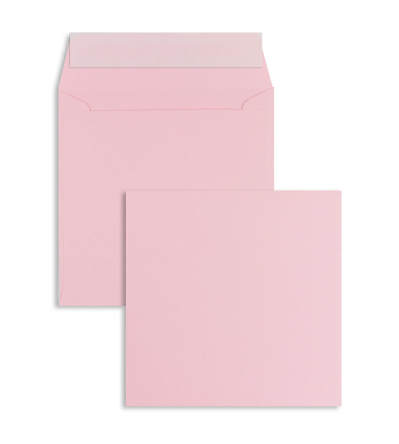 enveloppes colorées rose (rose tendre) 160 x 160 mm | 120 g/m² offset | sans fenêtre | fermeture adhésive | rabat droit | 100 pièces