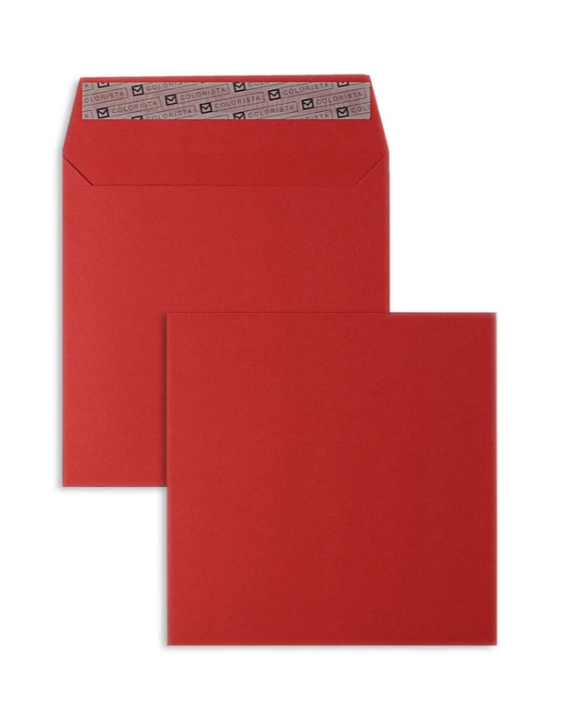 enveloppes colorées rouge 160 x 160 mm | 120 g/qm colorista | sans fenêtre | fermeture adhésive | rabat droit | 100 pièces