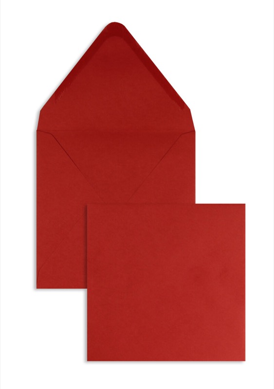 enveloppes colorées rouge (rouge cardinal) 160 x 160 mm | 120 g/m² offset | sans fenêtre | fermeture gommée | rabat pointu | 100 pièces