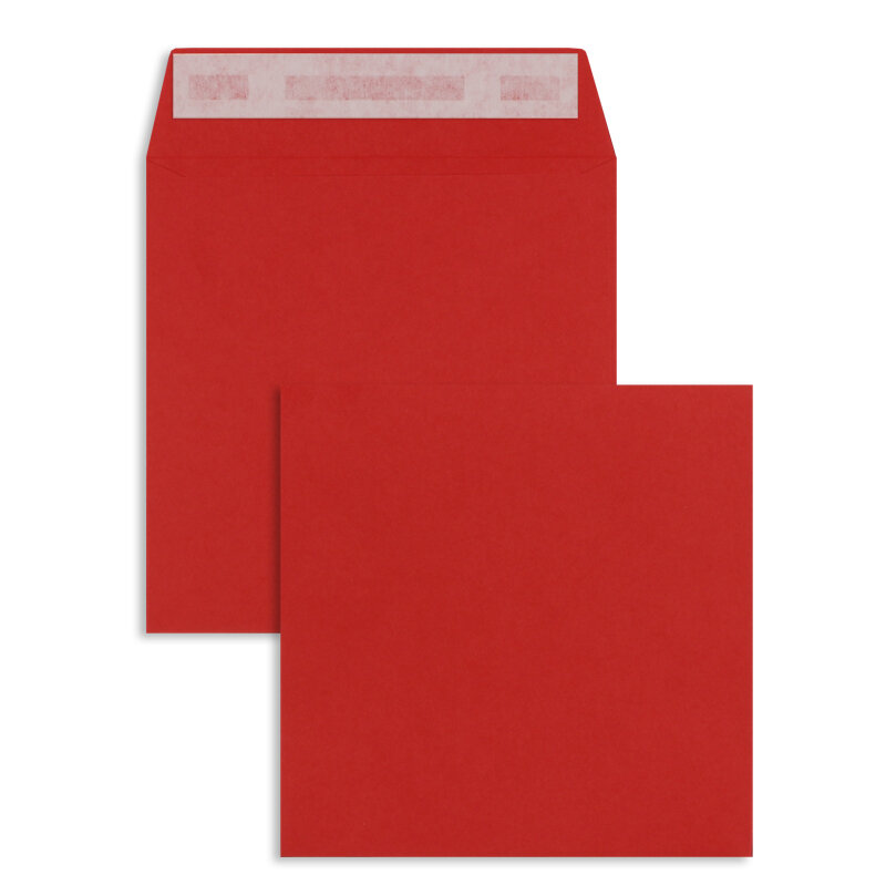 enveloppes colorées rouge (rouge intense) 160 x 160 mm | 120 g/m² offset | sans fenêtre | fermeture adhésive | rabat droit | 100 pièces