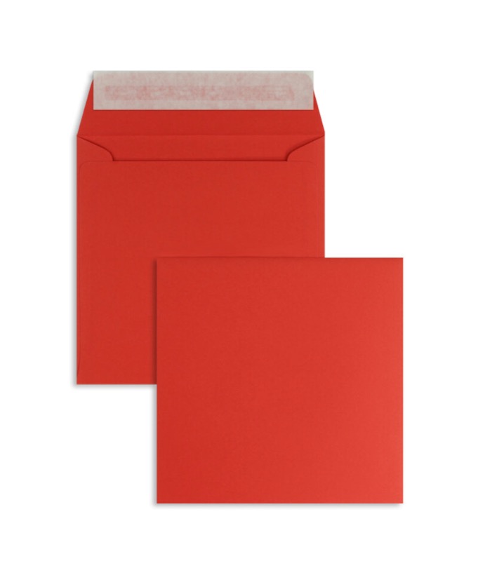 enveloppes colorées rouge (rubis) 160 x 160 mm | 120 g/m² offset | sans fenêtre | fermeture adhésive | rabat droit | 100 pièces