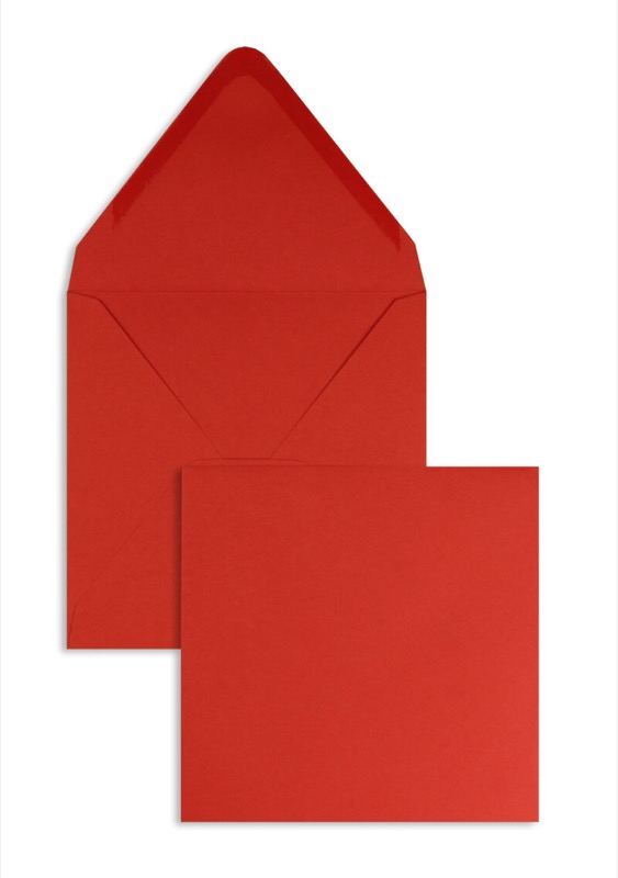 enveloppes colorées rouge (rubis) 160 x 160 mm | 120 g/m² offset | sans fenêtre | fermeture gommée | rabat pointu | 100 pièces