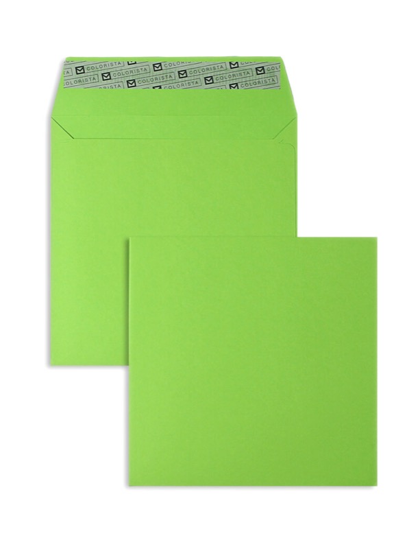 enveloppes colorées vert 160 x 160 mm | 120 g/qm colorista | sans fenêtre | fermeture adhésive | rabat droit | 100 pièces